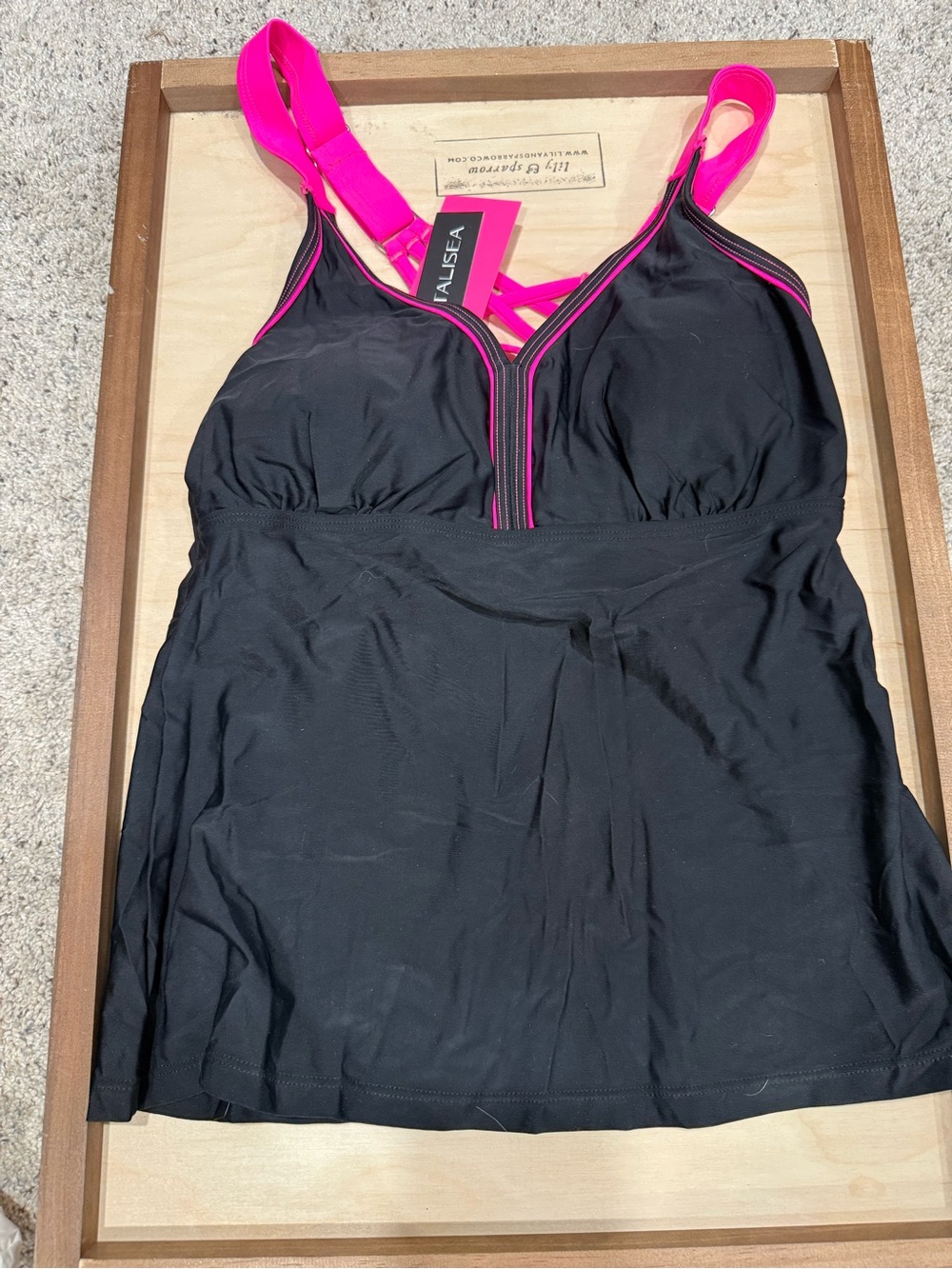 MALISEA Black Swim Tank with Hot Pink Straps